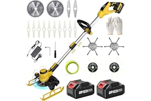 TRAJINLITY Grass Trimmer with Battery and Weed Brush, Battery Grass Trimmer for Makita Batteries with 5 Blade Types, 21 V Brush Cutter with Weed Brush and 2 Batteries, Brush Cutter Battery for Garden Trimming
