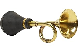 IBA Indianbeautifulart Vintage Brass Bugle Horn Retro Clown Horn Metal Air Horn with Squeeze Bulb for Old Car-Taxi-Golf Cart