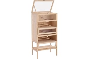 Pawhut Gabbia per Roditori e Criceti a 4 Ripiani con Tetto Apribile in Legno 60x40x120cm