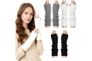 WLERTCOP 3 Paar Handstulpen Damen Winter-Armstulpen für Damen Gestrickt Fingerlose Handschuhe Warm Strick Handstulpen Wärmer Frauen Thermo Gestrickte Fingerlos Handschuhe Frauen Armwärmer mit Daumenloch