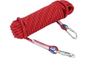 GARSENT Corde D'escalade, 20m 12mm Multipurpose Heavy Duty Corde Équipement avec 2 Mousquetons, pour Randonnée, Alpinisme, Sports de Plein Air, Camping