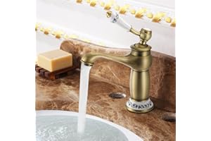 WyldSenc Grifo Lavabo Dorado Vintage Efecto Cascada | Grifo Monomando Latón Antiguo para Baño & Cocina | Decoración Clásica y Elegante