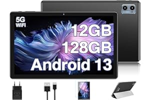 Oangcc 2024 Newest Tablet 10 Pulgadas Android 13 Tablet, 12 GB RAM + 128 GB ROM/TF 1TB, 5G + 2.4 G WiFi, 8-Core 2.0 GHz, BT 5.0, Widget, Split-Screen, 6,000 mAh, GMS Certified Tablet Funda - Negro