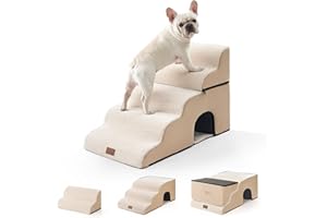 COZY KISS Escalier pour Petits Chiens - en éponge Haute densité - avec Housse Lavable - 50x83x57cmcm - 5 marches - Beige