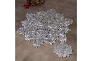 MARCO PAUL INTERIORS Marco Paul Snowflake Placemats And Coaster Sets 6 Pc - Hard Wearing PVC Vinyl Silver Christmas Place Mats For Table - Easy Clean Christmas Place Mats Set Of 6 For Home Restaurant Dining Table Mat