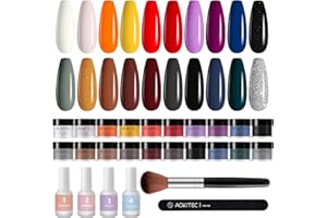 Aokitec 26 Pezzi Polvere da Immersione Kit Starter per Unghie 20 Colori, Set di Liquido Dip Powder in Acrilico Nero Bianco Pastello Glitter con Base Top Coat Pennello Arte