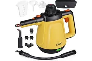 EAVE Nettoyeur Vapeur Portable, 110℃ Nettoyeur Vapeur à Main pour un Nettoyage Efficace, Polyvalent Vaporetto avec 10 Accessoires et Câble 5m pour Canapés, Tapis, Joints, Nettoyage sans chimie (Jaune)