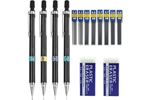 QINCLING 14 Stück Druckbleistift Set, 0,3/0,5/0,7/0.9 Mechanical Pencil Minenbleistifte Kinder Fallminenstift Metall Automatische Bleistifte Mit 8 Bleistiftminen HB 2 Radiergummi Für Schreiben Zeichnen