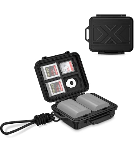Custodia per scheda di memoria per schede SD SDHC SDXC/Micro SD/XQD + 4 slot per batteria per fotocamera Canon LP-E6 LP-E17 Sony NP-F550 NP-FW50 NP- FZ100 Fujifilm NP-W126 Nik. EN-EL15 EN-EL14