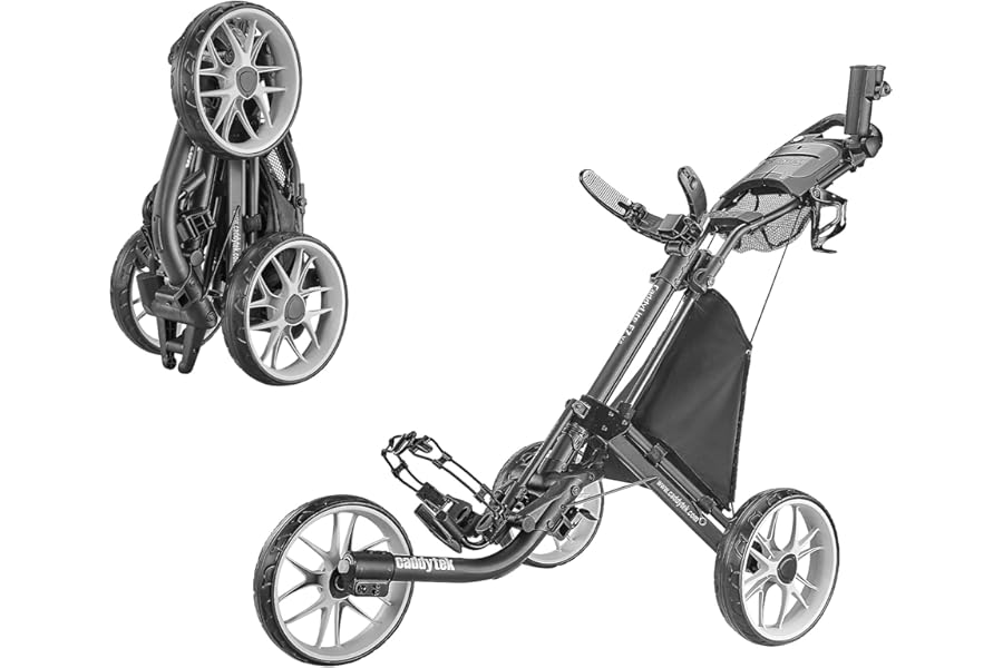 Caddytek CaddyLite EZ V8 3 Wheel Golf Push Cart - Golf Trolley Foldable Collapsible Lightweight Pushcart with Foot Brake - Easy to Open & Close