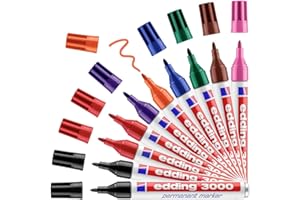 edding 3000 markerów permanentnych, 10 pisaków w pojemniku na długopisy, okrągła końcówka 1,5-3 mm, szybkoschnący, wodoodporny, odporny na ścieranie, do kartonu, tworzywa sztucznego, drewna, metalu,