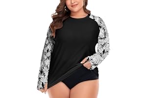 FOREYOND Plus Size Rash Guard Shirt for Women Long Sleeve UPF 50+ Sun Protection Swimwear Swim Top