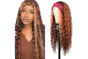 Creuost HeadBand Wig Deep Wave Human Hair Wig Brazilian Virgin Hair Cheveux Humains p4/30 Highlight Brown 150% densité Perruque brésilienne naturelle For Women 20 Pouces