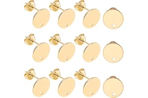 UNICRAFTALE 24pcs Fornituras de Aretes de Oro Acero Inoxidable Pendiente Redondo Plano Hipoalergénico Perno Prisionero de los Pendientes la Placa Plana del Metal del Pin de 0.8m M para los Materiales