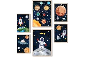 MeinBaby123® Lot de 6 posters pour chambre d'enfant astronaute,2 posters DIN A4 et 4 formats DIN A5,Fusées spatiales,Poster mural de qualité supérieure,Astronaut V1