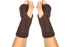 Qiuyan Fashion Warm Soft Comfortable Wrist Gloves Winter Fingerless Hand Warmers Women Girls Stylish Arm Gloves Mitten Knit Crochet Arm Warmers with Thumb Hole for Work Outdoor Gifts