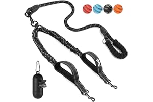 Eyein Double Dog Lead No Tangle - 360° Swivel Heavy Duty Reflective Leash with Two Padded Handles Dual Dog Splitter, Comfortable Shock Absorbing Walking Training for 2 Small Medium Dogs (11-68kg)