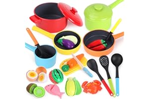 GILOBABY Cucina Giocattolo per Bambini, Accessori Cucina Giocattoli Bambini con Taglio Cibo Verdura, Pentole e Padelle, Giochi di Ruolo Regalo per Bambini Ragazze e Ragazzi dai 3 Anni – Rosso