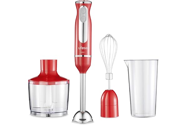Ufesa BP3443 Mixeur Plongeant Multifonction, 600W, Accessoires Inclus, Pied Amovible, Lames Haute Efficacité, Fonction Turbo, Design Ergonomique et Résistant aux Éclaboussures, Sans BPA