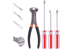 Mardatt 4Pcs End Cutting Pliers and Tack Puller Nail Remover Tools Set with Straight U Tip, Straight V Tip and Angled V Tip Tack Lifter to Remove Nails Wire for Upholstery Car Construction