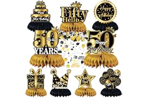Decoration Table Anniversaire 50 Ans, Centres de Table Nid d'abeille Confettis, Or Noir Cellulaire Fournitures de Fête 50 Anniversaire Happy Birthday Accessoires Deco Table Anniversaire Décorations