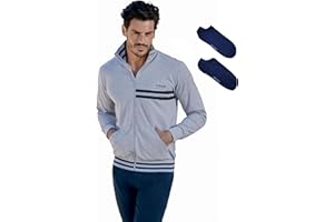 Enrico Coveri Athletic Tuta Completa Uomo Estiva + CALZINI OMAGGIO Cotone Garzato leggero Mezza Stagione collo alto Zip Tasche