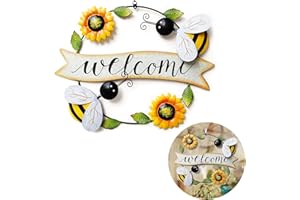 WSNDM Plaque De Bienvenue En Métal Avec Motif Tournesol Et Abeille, Panneau De Bienvenue De Jardin, Pour Bar, Café, Magasin, Décoration De Porte, Extérieur, Cour, Porche, Terrasse, Balcon, Salon