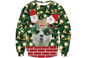 UNIFACO Unisex Pull de Noël Sweatshirt Hommes Femmes 3D Imprimé Sweat Manches Longues Fun Noël Moche Pulls