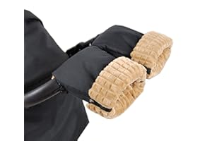 BabyLux Handmuff für Kinderwagen Buggy MUFF Reißverschluss Handwärmer Handschuhe (MR10 Schwarz + Minky Beige)