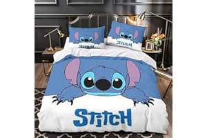 LENTLY Stitch Copripiumino 3 Pezzi, Set Di cartoon Biancheria Da Letto Con Stampati in 3D, Cerniera Nascosta E Federe, Sportivo in Microfibra Per Ragazzi E Ragazze Double（200x200cm）