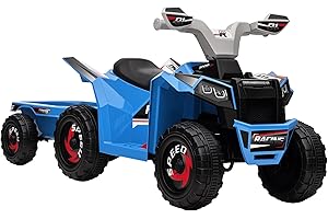 HOMCOM Kinder Elektro-Quad 6V Kinderquad, Kinderfahrzeug, Elektroauto mit Anhänger für Kinder 1,5-3 Jahre, 2,5 km/h, Metall, 106 x 41,5 x 48,5 cm, Blau