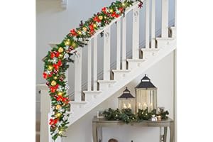 ‎YAKIMZ Yakimz Weihnachtsgirlande Künstliche, 5m mit 100 LEDs Warmweiß Lichterketten, inkl.Deko, Weihnachtskranz Künstliches Grün Tannengirlande Weihnachtsdeko Innen und Außen Girlande