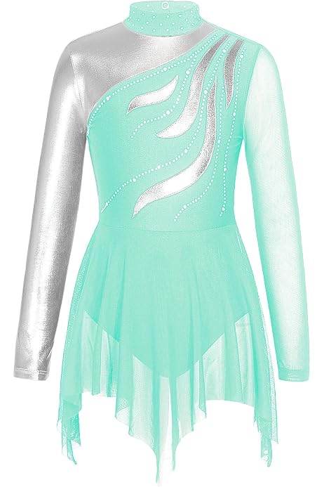 Vestido De Patinaje Artístico Con Pedrería - Manga Larga, Falda De Gasa (tallas S-XXL)