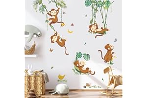 wondever Tatuaż ścienny małpy, drzewo, winorośl, naklejka na ścianę, motyw dżungli, zwierzęta, tropikalna naklejka na ścianę, dekoracja do pokoju dziecięcego
