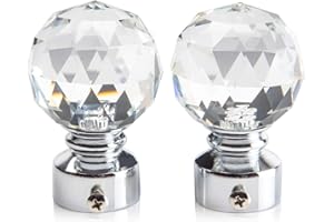 Home Treats 50mm Crystal Curtain Pole Finials 2 Pk Chrome Suitable For Poles 25mm