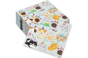JarThenaAMCS 100 Sheets Cat Party Napkins 5 x 5 Inch Disposable Kitty Cocktail Paper Napkins Colorful Kitten Beverage Napkins for Birthday Dining Drink Table Decor Supplies