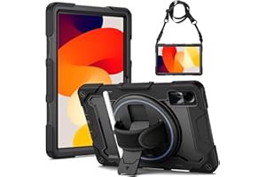 Gerutek Etui do Xiaomi Redmi Pad SE 27.9 cm 2023, odporne na wstrząsy, wytrzymałe etui z obrotowym stojakiem 360, paskiem na rękę i paskiem na ramię, etui ochronne do Redmi Pad SE 27.9 cm, czarne