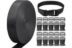 Nerissa 10 Metres Nylon Heavy Webbing Strap Backpack Strapping (1 Inch Wide) with 10 Sets of Flat Side Release Buckles and Tri-Glide Slides for DIY Making Repairing Luggage Strap Cargo Strapping