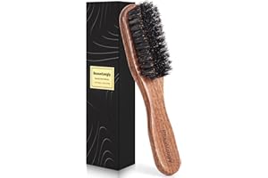 BEAUNTANGLY Beard Brush, 100% Real Wild Boar Bristle Walnut Wood Beard & Mustache Comb Brush for Men’s Beard Grooming and Care, Gift for Men to Straighten and Promote Beard Growth