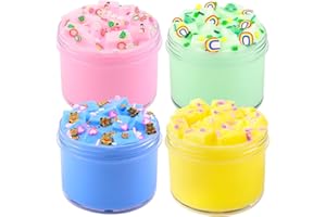 KAOERDCE 4 Pack Jelly Cube Fluffy Slime Kit,Christmas Clear Scented Butter Cream Slime Putty Toy for Girls and Boys Party Favor, Soft Non-Sticky DIY Birthday Boba Slime for Kids Age 4-12,Prizes, Basket Fillers