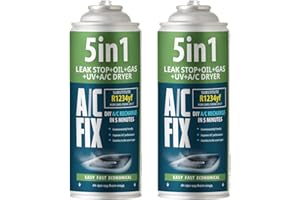 A/C FIX AC FIX 5-en-1 – R1234yf x2 Réfrigérant pour climatisation automobile avec huile, produit d'étanchéité, colorant UV, dessiccant – Protège le compresseur