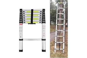 Feidak Teleskopleiter 2,6M/3,2M/3,8M/4,4M Rutschfester Aluleiter Schiebeleiter Sprossenleiter, aus hochwertigem Aluminium, Ausziehleiter Teleskop-Design Mehrzweckleiter max 150 kg Belastbarkeit Silber