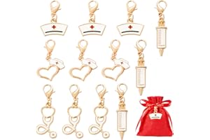 BOOMTOP 12pz Ciondoli Laurea Bomboniere Infermiera Medici Stetoscopio Siringa Infermiera CAPS Cappello Ciondoli Smaltati Smalto con Chiusura per Bomboniere Regali Creazione Gioielli Portachiavi Laurea