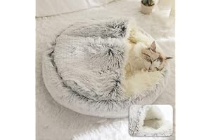 Rund kattbädd, bo, mjuk fluffig plysch, håla, grotta, med huva, säng för katt/liten hund, husdjurstält, sovsäng, vintervarm