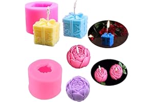 MISS GOOD 2 Pcs Christmas Silicone Candle Moulds Rose Flower Gift Box Candle Moulds for Candle Making Wax Melt Moulds Silicone Soap Moulds for Handmade Gifts Birthday Wedding Christmas Decorations