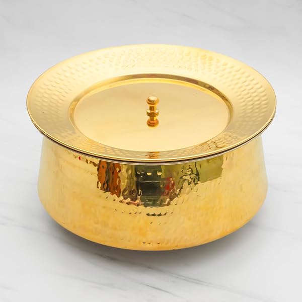 Indian Art Villa Brass Hammered Patila With Lid - 68 Oz Tin Lined Cookware & Serveware - View #5