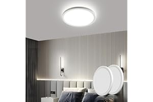 OTREN Plafoniera LED Soffitto 2 Pezzi, 18W 4000K Lampada da Soffitto IP44 Plafoniera Bagno Rotonda Ø21.8CM Lampadario LED per Soggiorno Camera da Letto Cucina Balcone Corridoio, Bianco Neutro