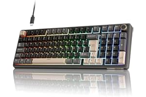 ‎RK ROYAL KLUDGE RK ROYAL KLUDGE R98 Pro Mechanische Tastatur Kabel, 96% Gasket Gaming Tastatur QWERTZ RGB mit Nummernblock und Knopf, PBT-Tastenkappen, Hot Swap Linearer Creamy Switches