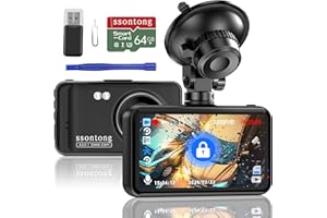 SSONTONG Dash Cam, Dashcam 1080P FHD Car Camera Dash Cam Front DVR Dashboard Dash Camera W/ 64GB Card, Night Vision, 170°Wide Angle 3”IPS Screen Dash-cam Loop Recording G-sensor Motion Detection Parking Mode