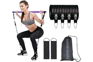 EUREKA BODIFY Barra de Pilates - Bandas de Resistencia - Barra Desmontable en 3 Secciones - Kit Pilates - Fitness en casa